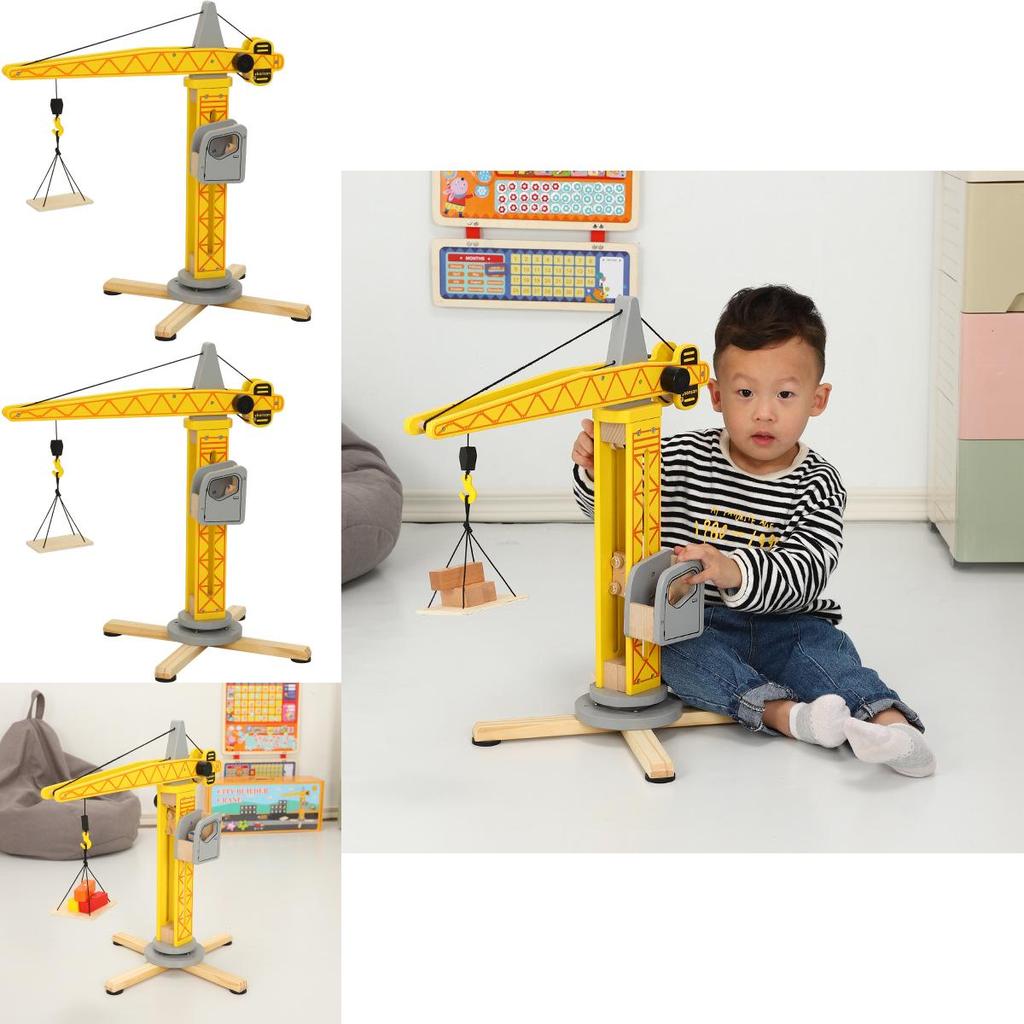 Wooden Childrens Large Scale Construction Crane Toy For Play And Learning