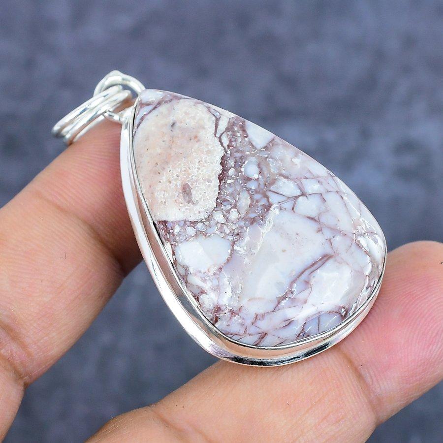 Jasp Frunză Argintiu Natural Bijuterie Pandantiv Argint Sterling 925 2.17" y0l23