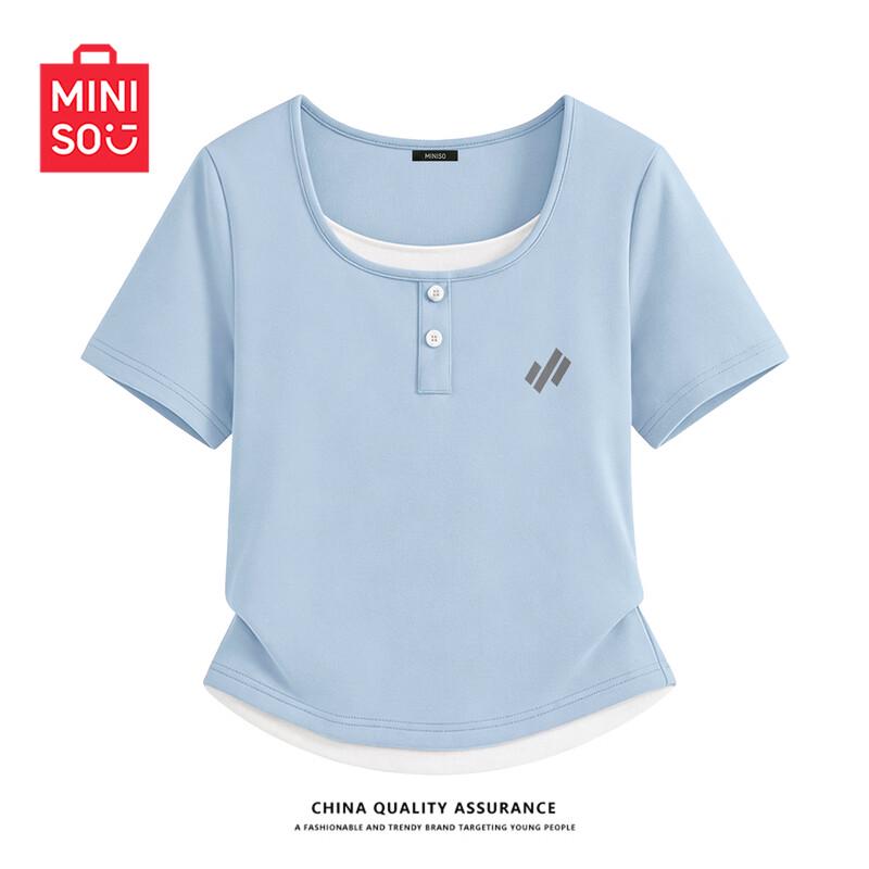 

MINISO Women s Faux Two-Piece Slim Short Sleeve T-Shirt XL