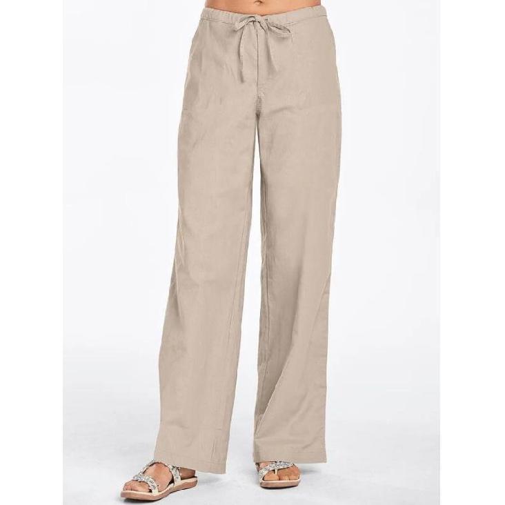 Women's Solid Color Lace-up Pocket Loose Casual Wide Leg Linen Pants Women