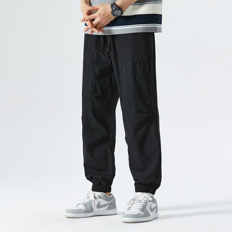 

Men s Khaki Orange Color Block Cargo Pants, Casual Loose Fit Drawstring Jogger Pants with Pocket M чорний
