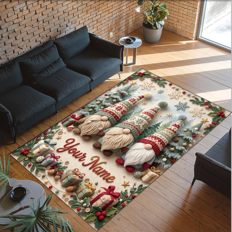Gnome Theme Crystal Velvet Rug Personalized Custom Name Text Soft Floor Mat Home Decor