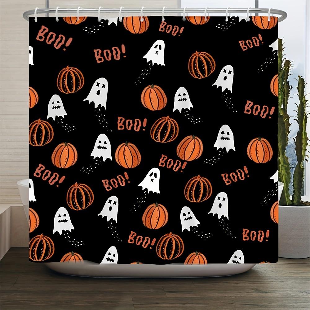 1pc Shower Curtain - Spooky Halloween Design with Ghosts, Pumpkins, and "Boo!" Text for a Festive Bathroom Waterproof
