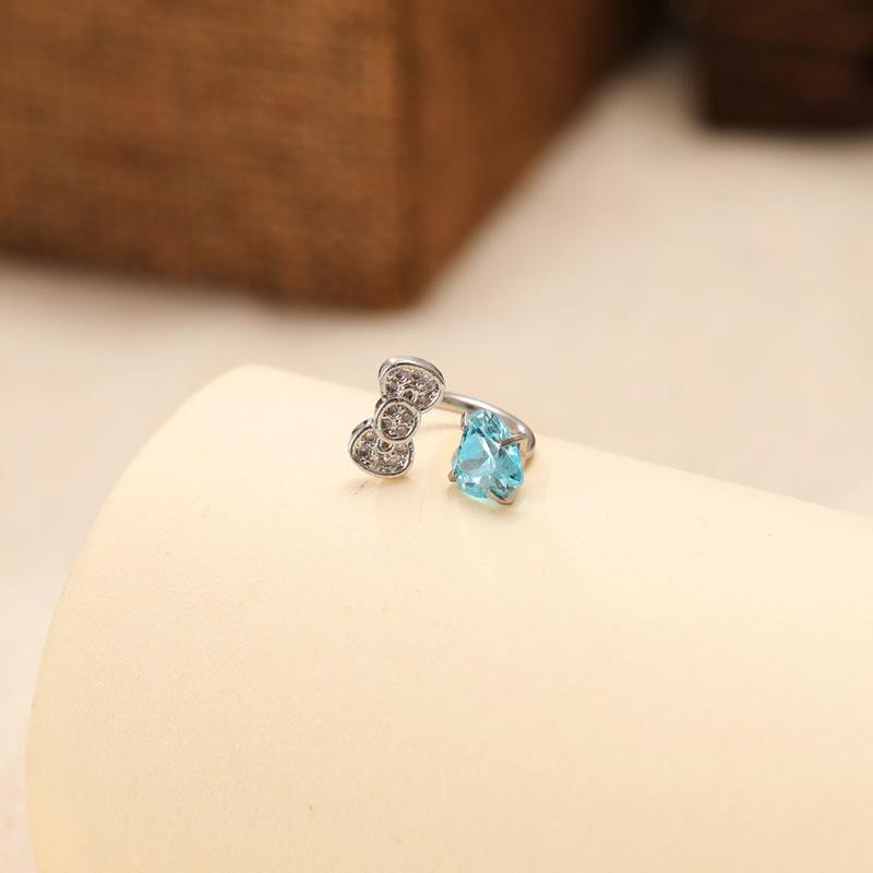 Sweet Heart Bow Horseshoe Ring & Pink Heart C-Shaped Spiral Earrings