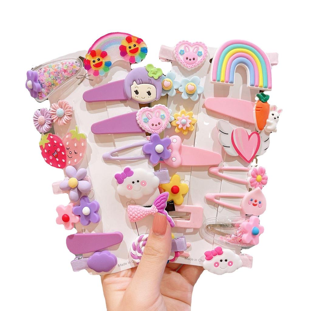 14-Piece Korean Style Cartoon Fruit Hair Clip Set for Kids