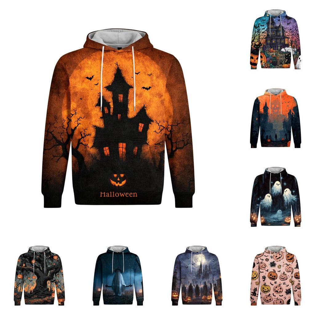 Męska bluza z kapturem z nadrukiem na Halloween, bluza z długim rękawem