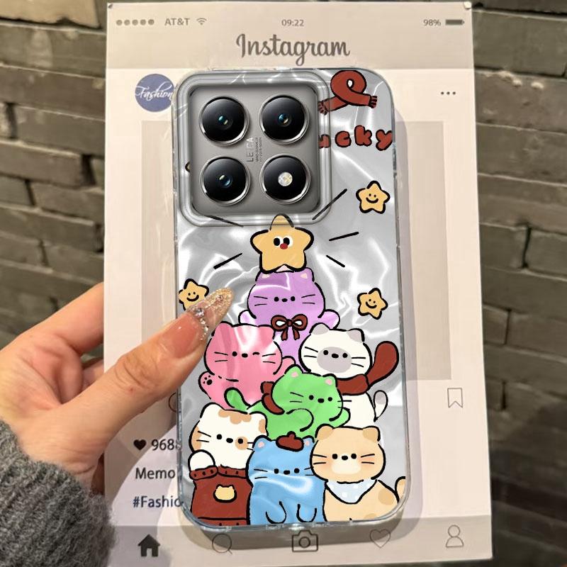 Cartoon Cat Love Heart Girls Women Water Texture Case For Xiaomi 14T 13T Pro 14Tpro 11 Lite 5G NE Shockproof Bumper Fundas Cover