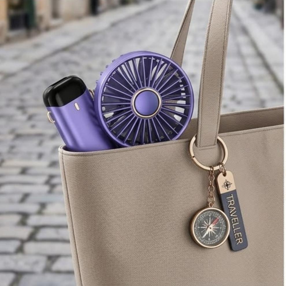 Portable Blue Mini Fan, 5-Speed USB Rechargeable Handheld Fan with LED Display, Foldable Desk Fan for Travel, Office & Outdoor