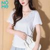 NOME Women's V-Neck Pleated Waist Short Sleeve T-Shirt