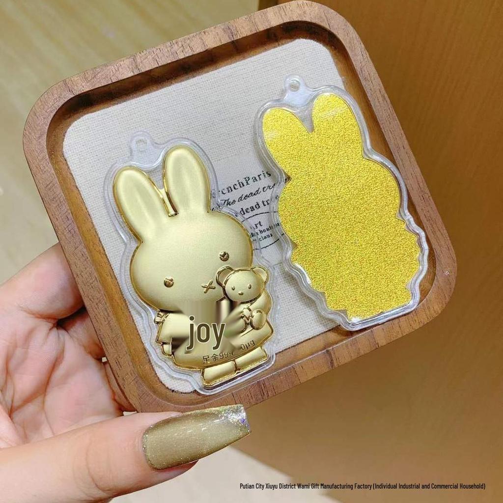 999 Pure Gold Joyful Rabbit Keychain and Flower Pendant - Ideal for Phone Chains and Small Gifts