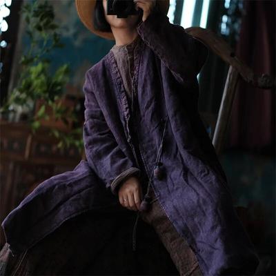 Parka de iarnă de in vintage pentru femei, cu un singur nasture, mov, cu decolteu în V, mai cald, plus paltoane din bumbac Parka în stil chinezesc