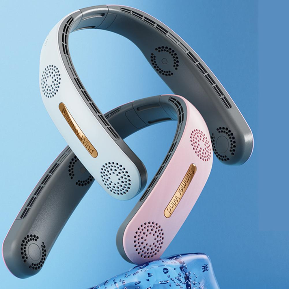 Nuovo Ventilatore Portatile da Collo Elettrico Wireless Ricaricabile Mini Ventilazione Raffreddamento USB Senza Pale Silenzioso per Sport all'Aria Aperta