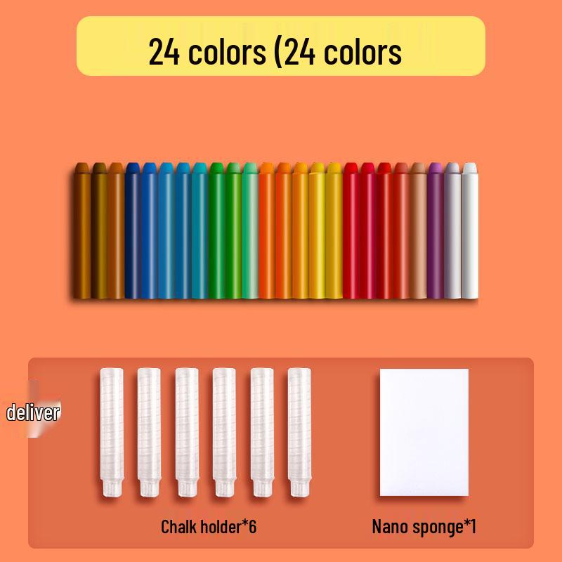 36-Color Dustless Water-Soluble Chalk Set: Odorless, Bright, with Pen Holder Clip for Kids and Teachers
