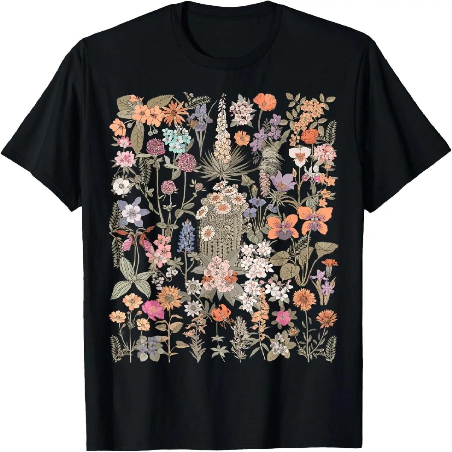 Women Boho Botanical Flower Wildflower Summer Floral Graphic T-Shirt S чёрный