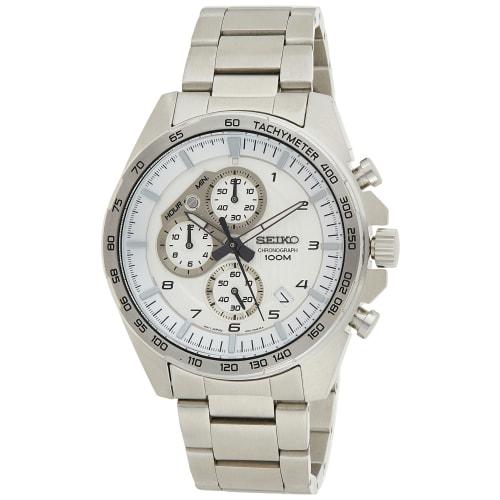 

Seiko Men s Quartz Chronograph Watch, 100M Water Resistant, White Dial, SSB317P1