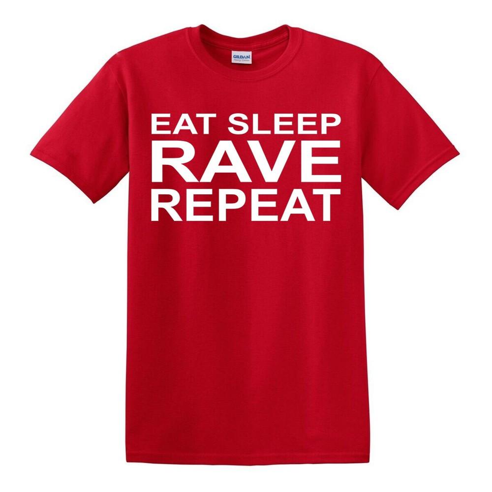 EAT SLEEP RAVE REPEAT Maglietta S5XL Techno Anni '80 '90 Festival Musica Danza Acid Top