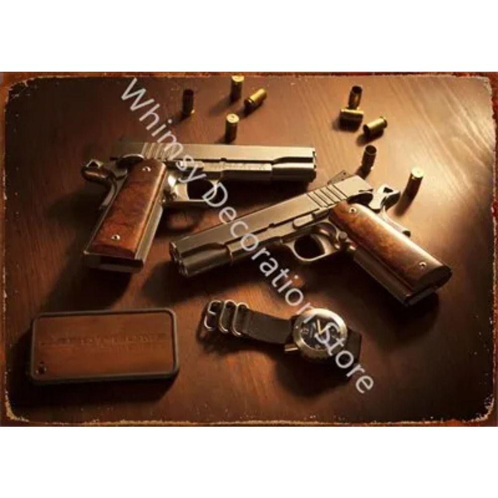 Retro Pistol Tin Sign Metal Wall Art for Home Bar Club Decor