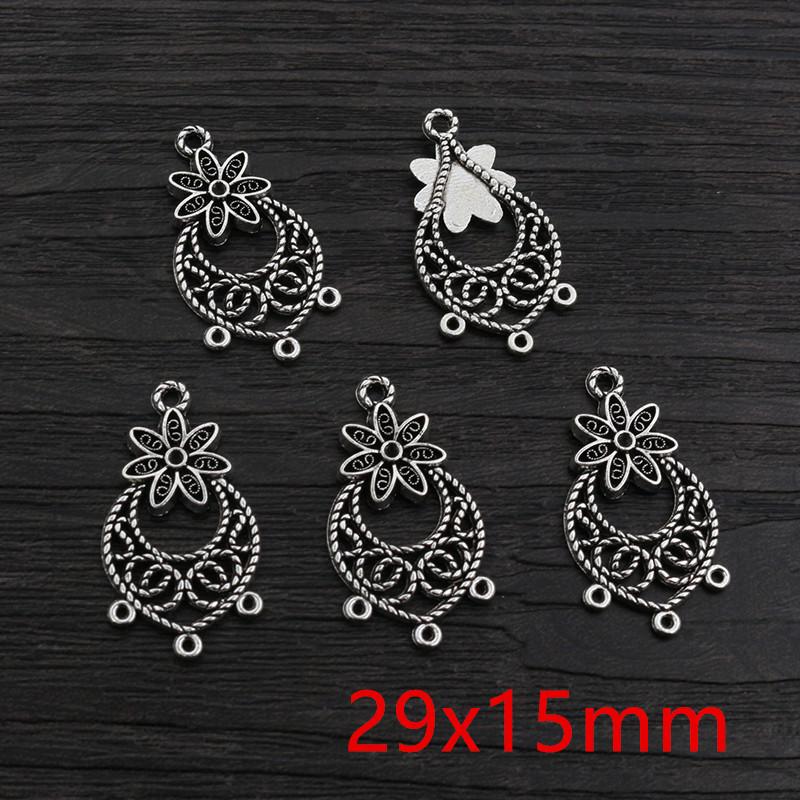 30pcs Antique Silver Plated Boho Vintage Flower Connector Charms Pendant DIY Necklace Bracelet Jewelry Making Findings Supplies