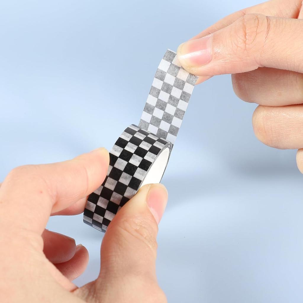 8 Rolls Plaid Washi Tapes, Black White Color Checkered Adhesive Masking Tape Classic Assorted Grid Decoration Stickers