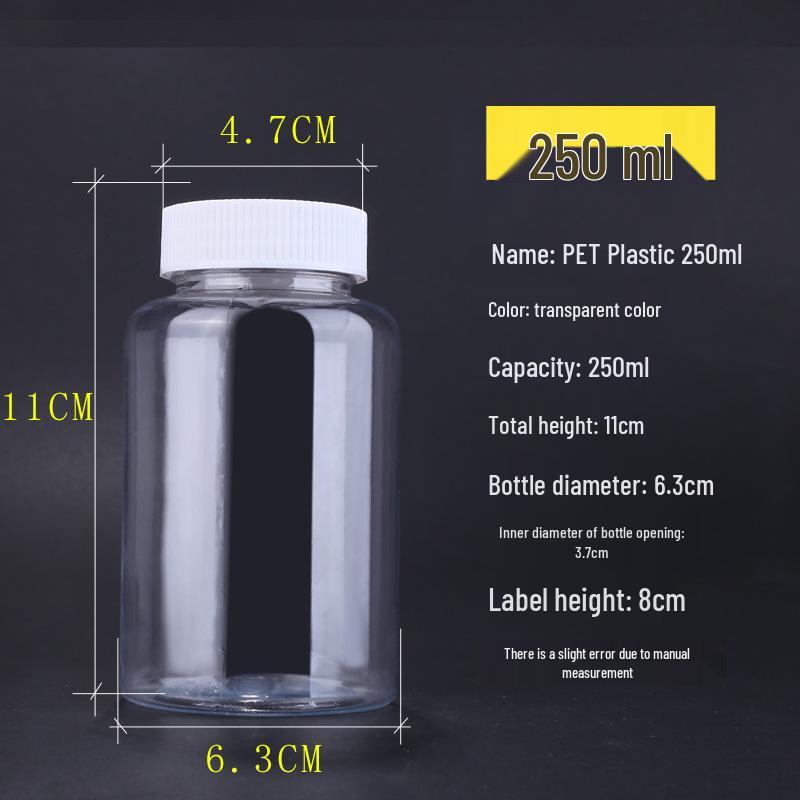 Available in 30ml, 50ml, and 100ml: Food-Grade PET Plastic Bottles, Wide-Mouth, Sealed for Small Medicines.