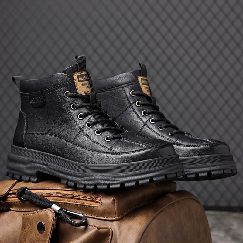 2024 Men's Mid-Cut Martin Boots with Velvet for Autumn and Winter – Trendy Men's Footwear