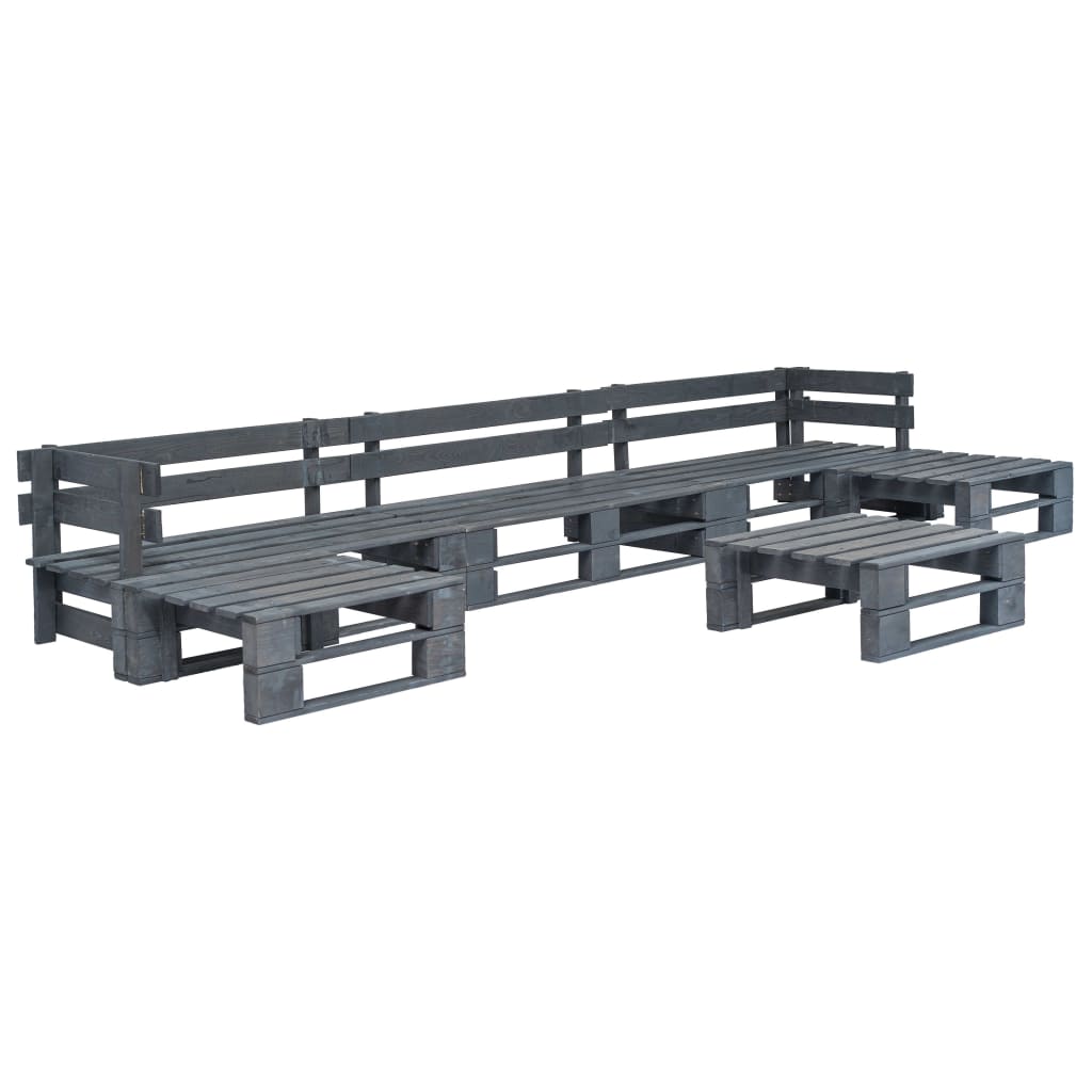 6 Piece Grey Garden Sofa Set Made of Pallet Wood