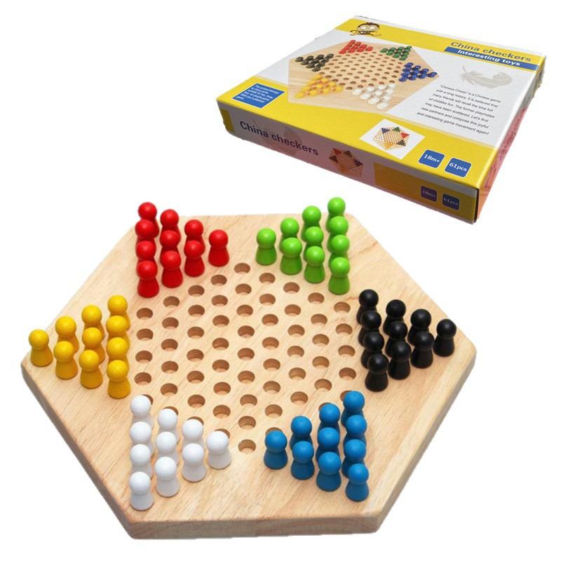 Wooden Hexagonal Checkers Board Game for Children's Educational and Intelligence Development - Parent-Child Toy