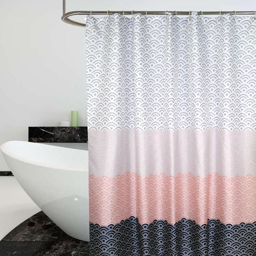 Nordic Shower Curtain Geometric Color Block Bath Curtains Bathroom For Bathtub Bathing Cover Extra Large Wide 12Pcs Hooks