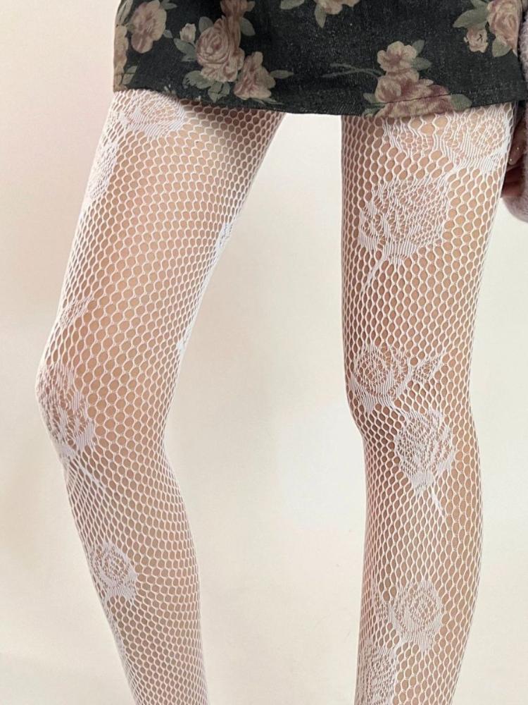 Spring and Autumn Design Women Sexy Fishing Net Stockings Nylon Rose Flower Lace Pantyhose Cool Hollow Out Anti Hook Mesh Tights