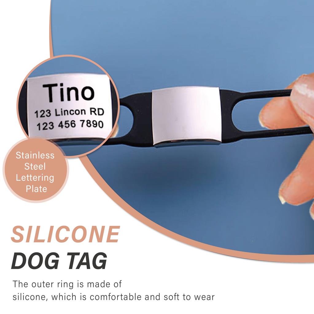 Nameplate Engraved Id Tag Dog Cat Collar Stainless Personalized Silicone Customize Anti-lost Accessory