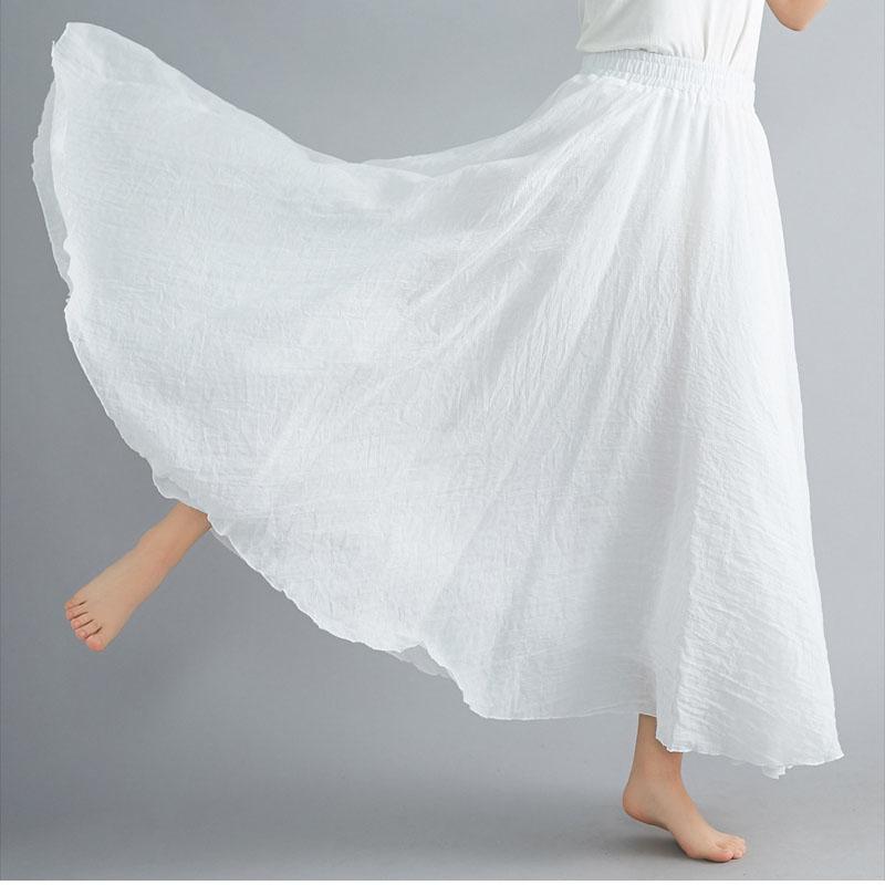 Fashion Solid Cotton Linen Women Skirts Maxi Elegant Harajuku Saia Casual Loose Long Skirt Ladies Clothes Faldas Ropa Mujer