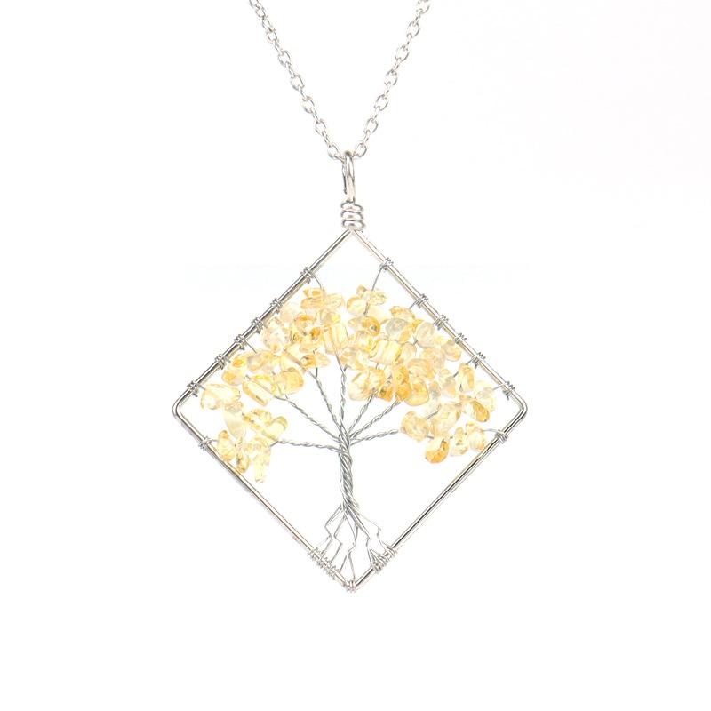 Hand Winding Square Tree Of Life Necklace Natural Irregular Gravel Crystal Necklace N10 цитриновый