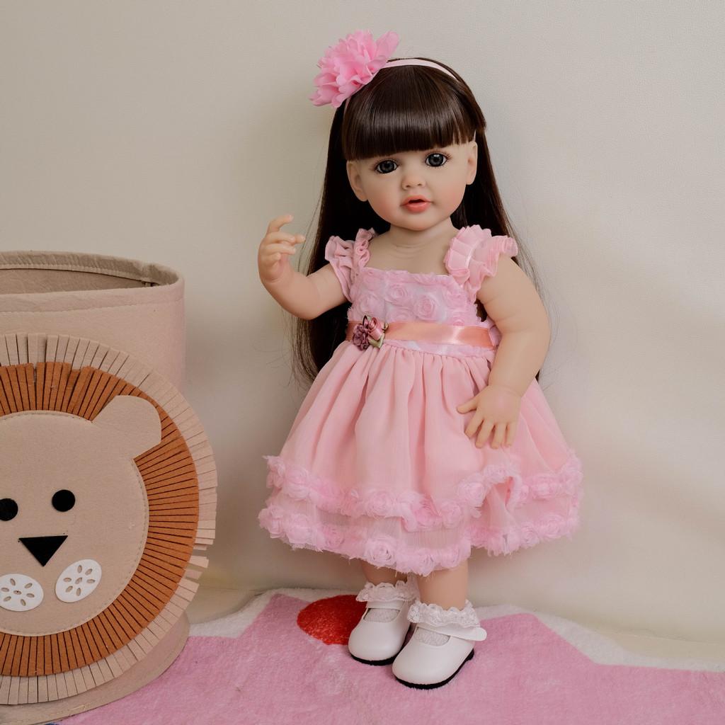 Full Silicone Reborn Baby Doll With Pink Dress And Flower Decoration For Kids Birthday