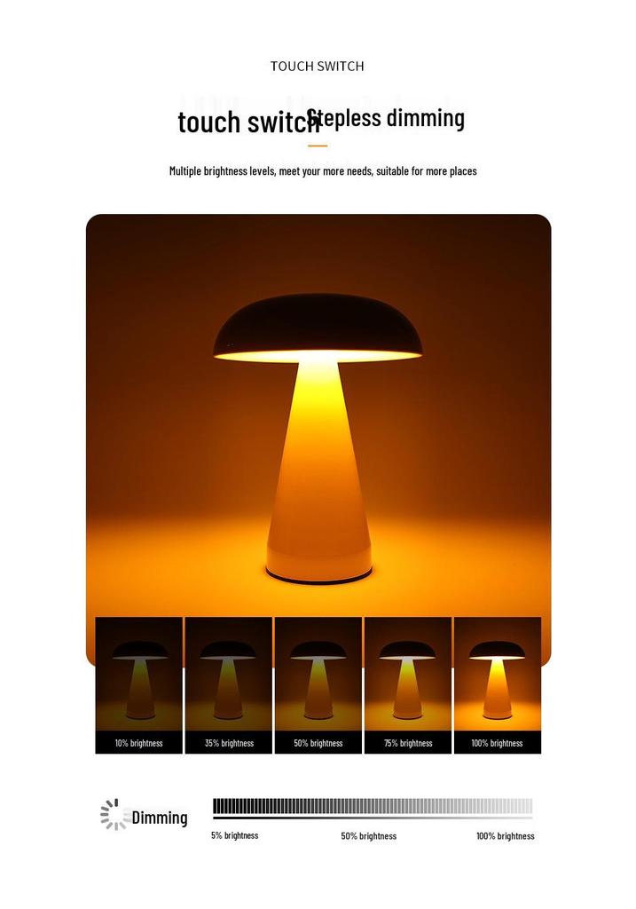 Danish Mushroom Touch Table Lamp - Night Light for Bedroom, Bar, or Restaurant Decor