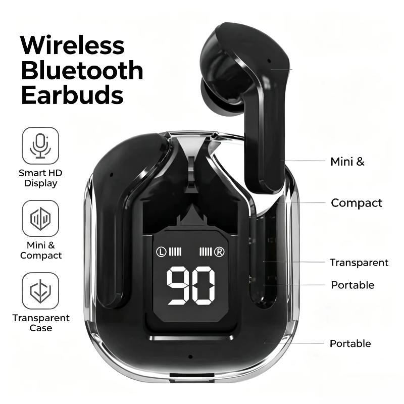 1 Set Soft Silicone In-Ear Design Wireless Sports Earbuds Transparent Tws Bluetooth Earphones Hifi Stereo Audio Led Display