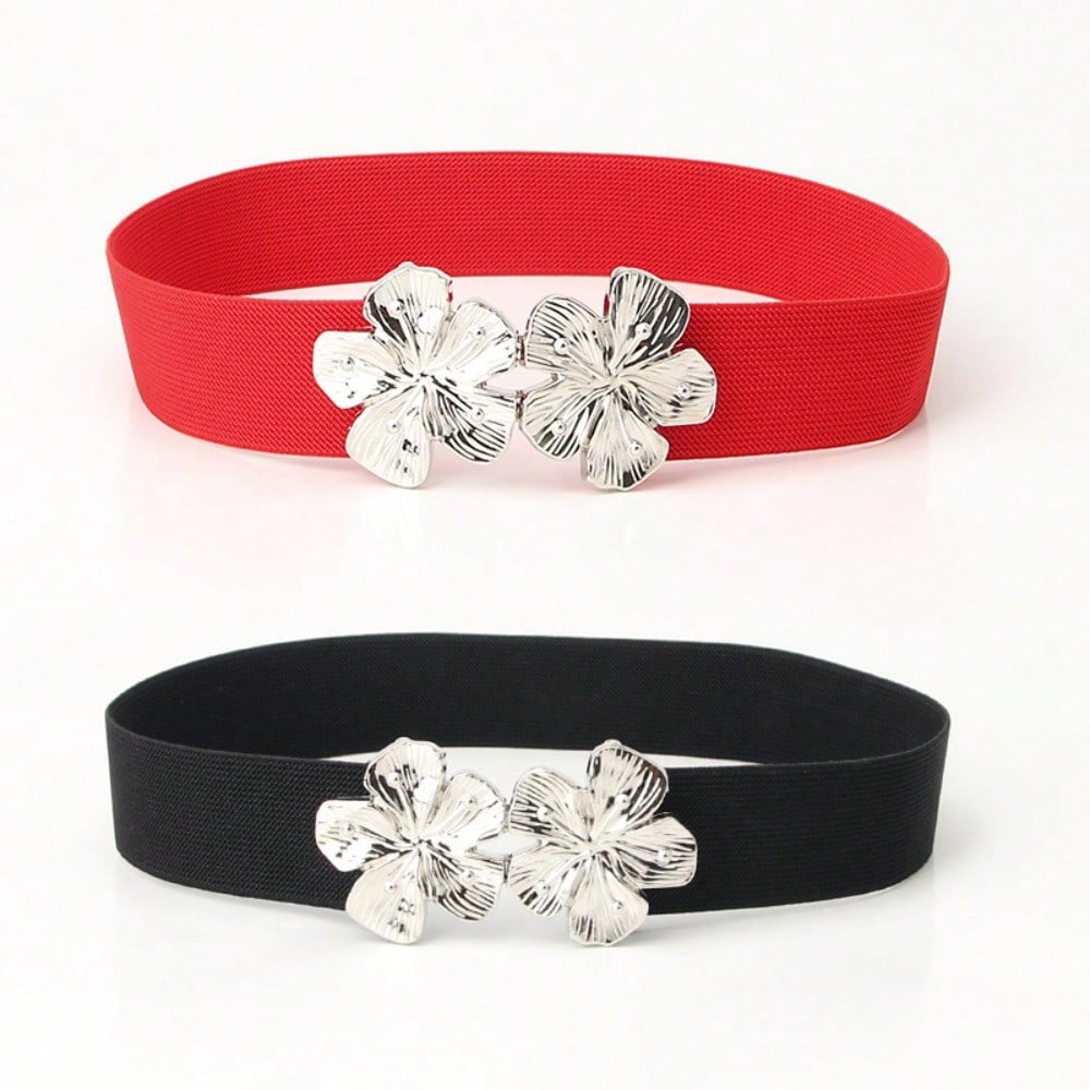 New European and American Elastic Elastic Women's Belt Fashionable Versatile Flower Buckle Decorative Belt with Coat Waist Seal