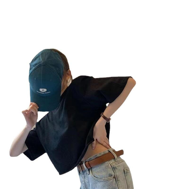 Damen Sommer Koreanischer Stil Baumwolle Crop Top – Kurzärmlig, Lockere Passform, Vielseitig und Trendig