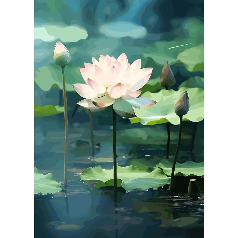 Vintage Traditonal Chinese Style Lotus Flower Pond Moonlight Landscape Art Poster Canvas Painting Wall Prints Picture Home Decor