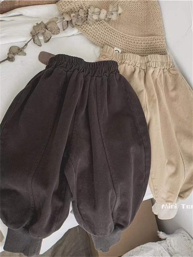 2025 Spring Korean Style High Waist Cotton Carrot Pants for Babies
