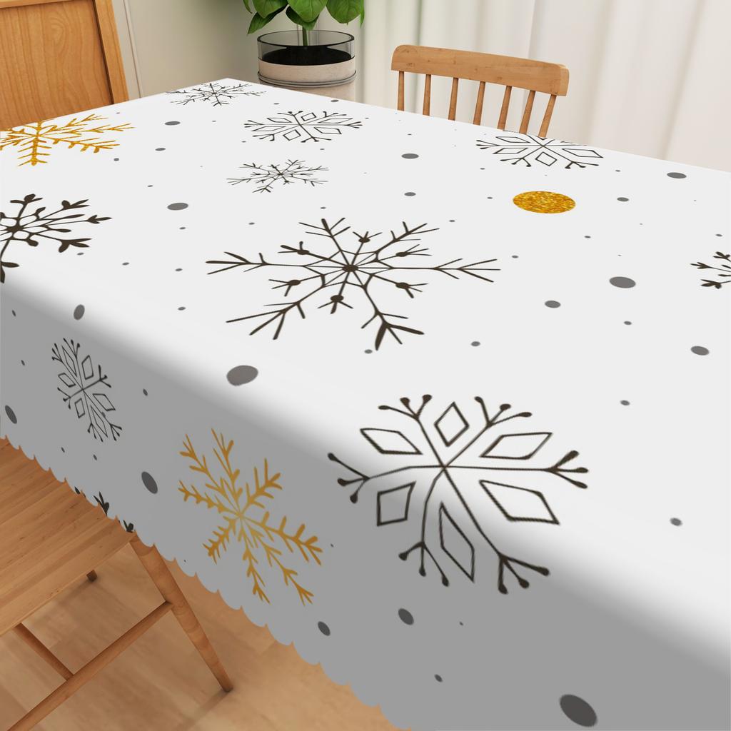 Weißgold Weihnachts-Tischdecke Schneeflocke Rentier Weihnachtsbaum Muster Wasserdichte Tischabdeckung Feiertagsessen Festliche Tischdeko