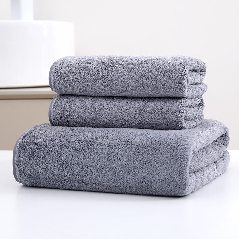 Coral Fleece Quick-Dry Towel Set: Thickened, All-Cotton 3-Piece Collection with Customizable Logo - Bath, Face, and Beach Towels.