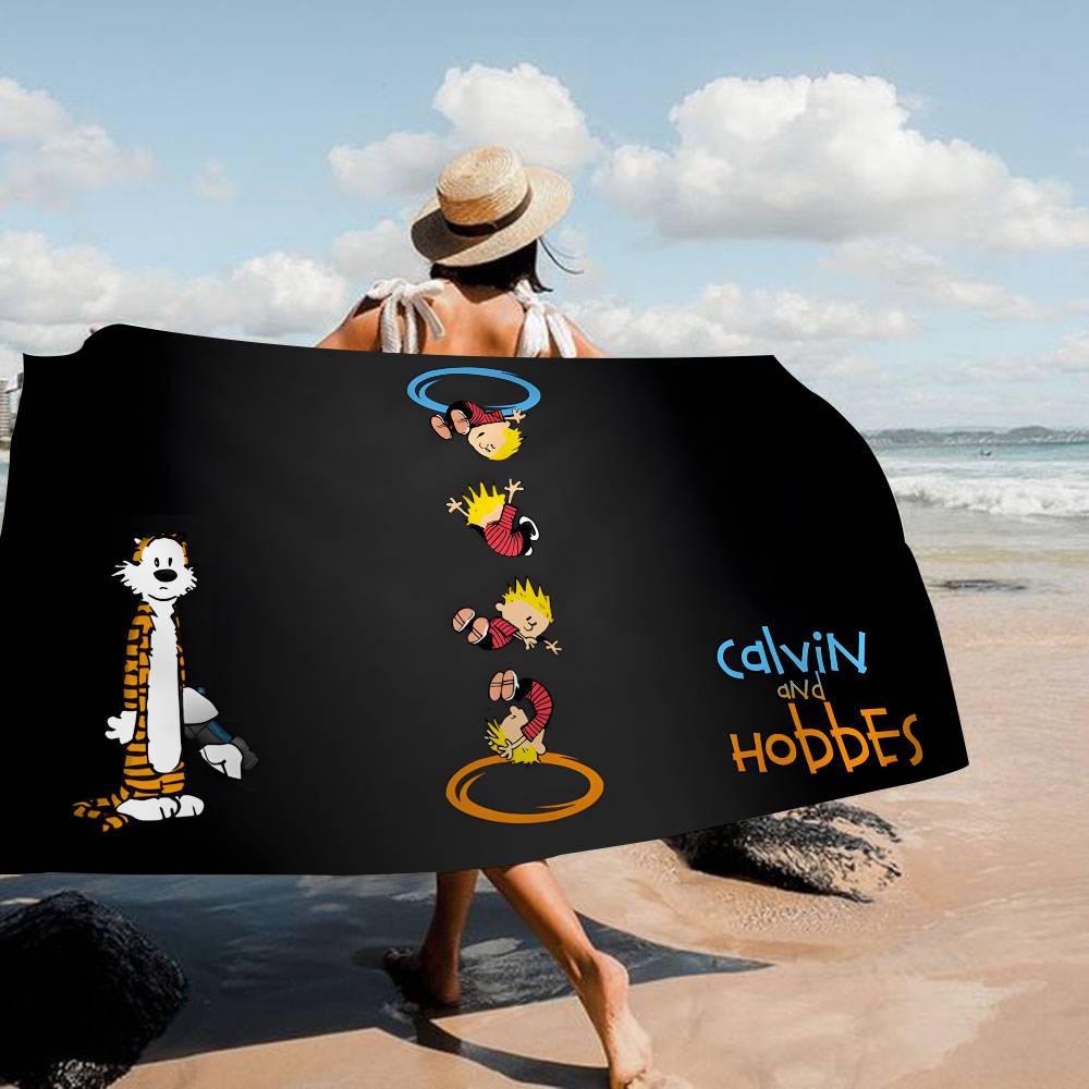C-Calvin And H-Hobbes Bath Towel Microfiber Soft Water Absorbing Breathable For Girl Kids Decorative Cartoon Beach Towel