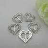 10pcs Double Heart Silver Rhinestone Ribbon Slider Buckle for Craft