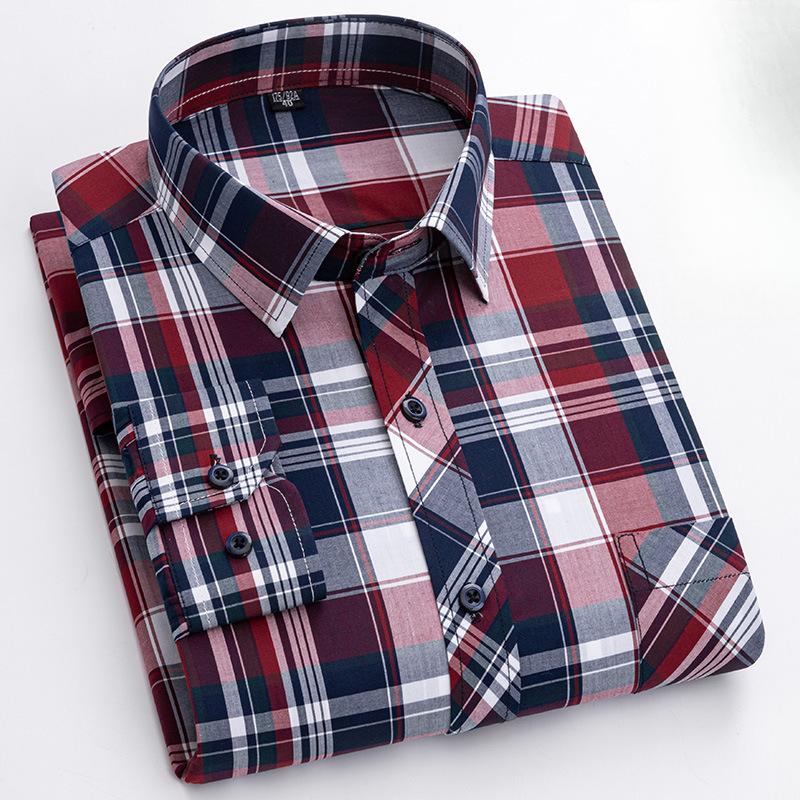 New Pure Cotton Oxford Fabric Shirt For Men Business Casual Spring And Summer All-Cotton Plaid Shirt Plus Size Men'S Clothing