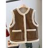 Doppelseitige Weste Damen Vintage Schaffell Pelzweste Wendeweste Herbst Winter Braune Weste