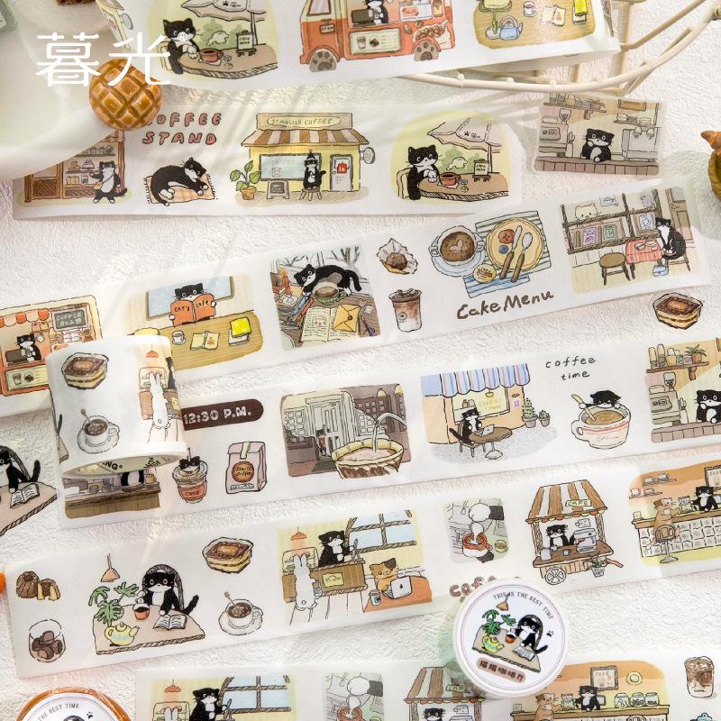 Dämmerungs-Katzenkaffee-Serie: Süße Katzen-Illustration Stanz-Washi-Tape