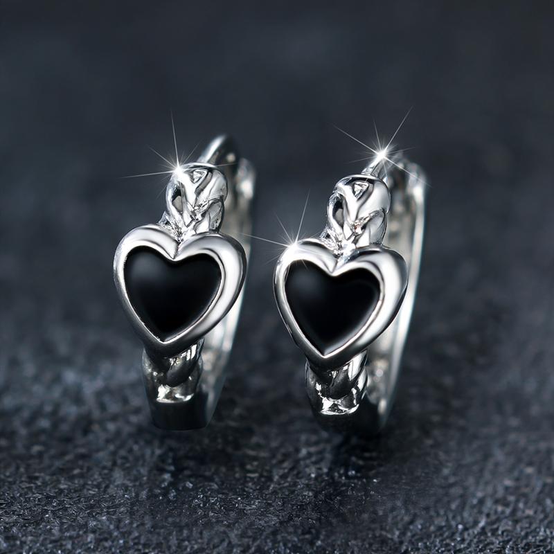 

1 пара креативных эмалевых серег-колец в форме сердца для женщин, модные украшения, подарок чёрный