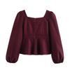 Autumn 2024 Women's European & American Style Square Neck Long Sleeve Top & Pants Set