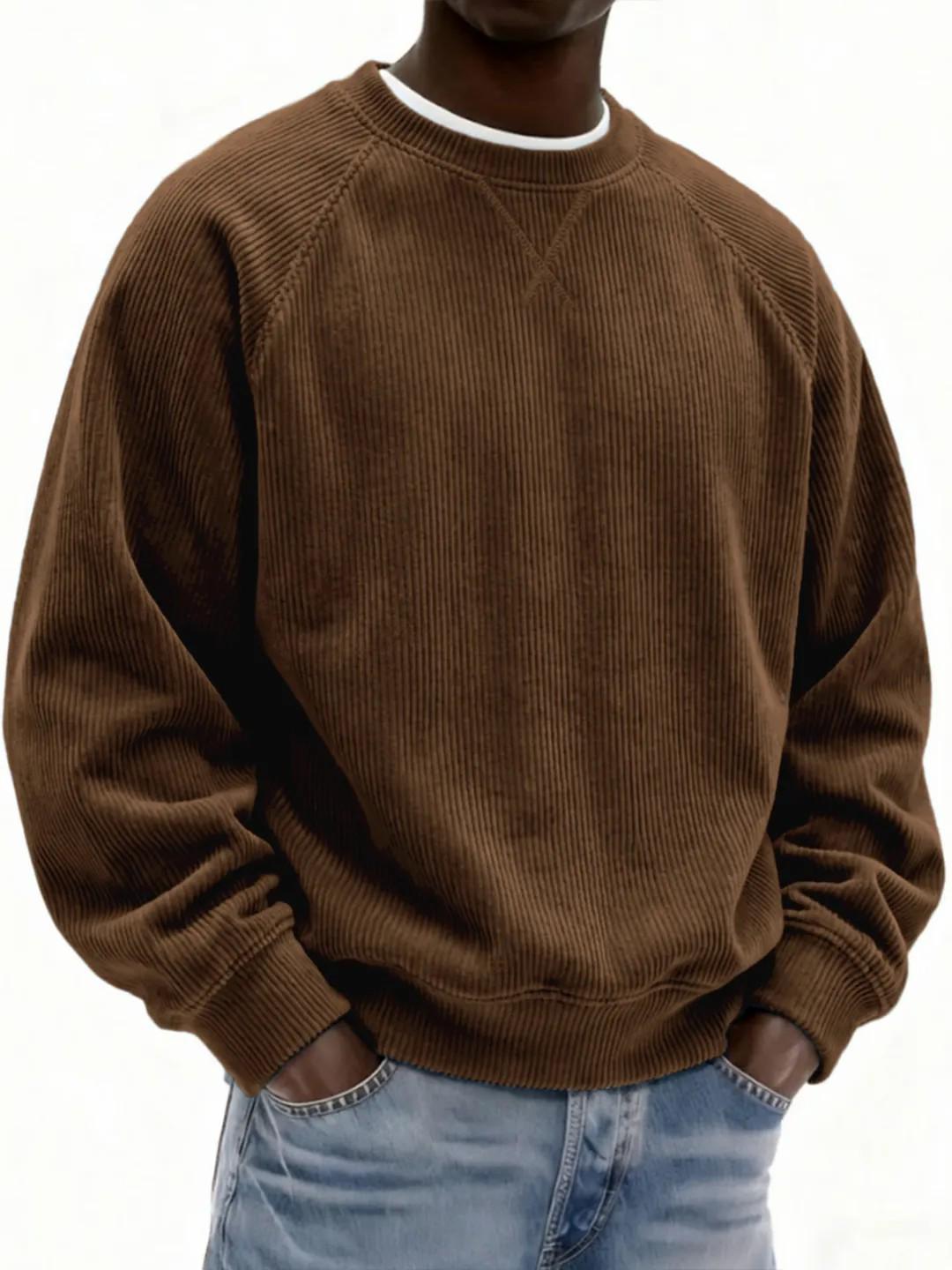 

2025 Men s Casual Corduroy Hoodie: Fashionable Round Neck for Spring & Autumn M темно-коричневого кольору