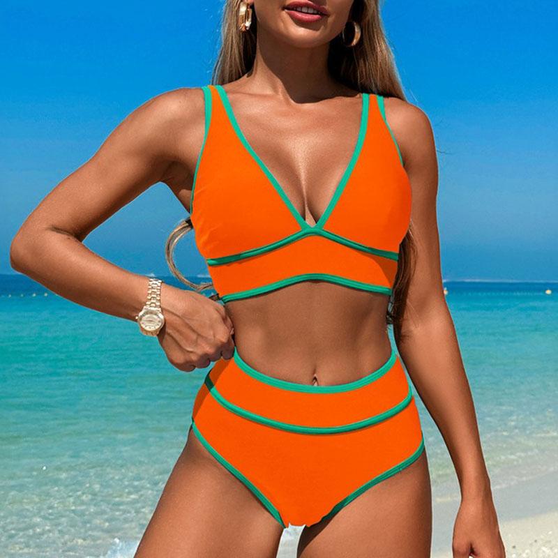 Neu Bikini Kontrast Farbe Bkinis Frauen Badeanzüge Bademode Push Up Zwei Stück